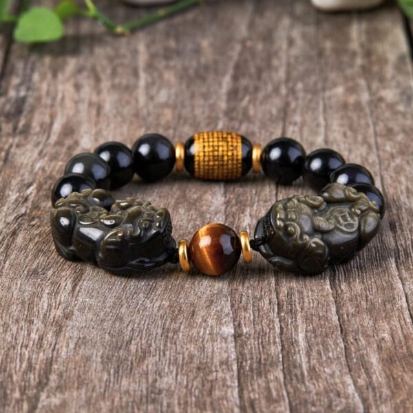 Natural Gold Obsidian Double Pixiu Bracelet - Image 5