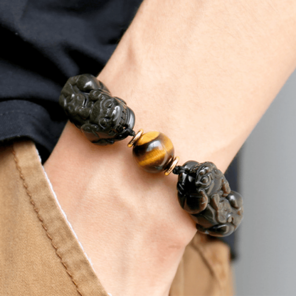 Natural Gold Obsidian Double Pixiu Bracelet - Image 2